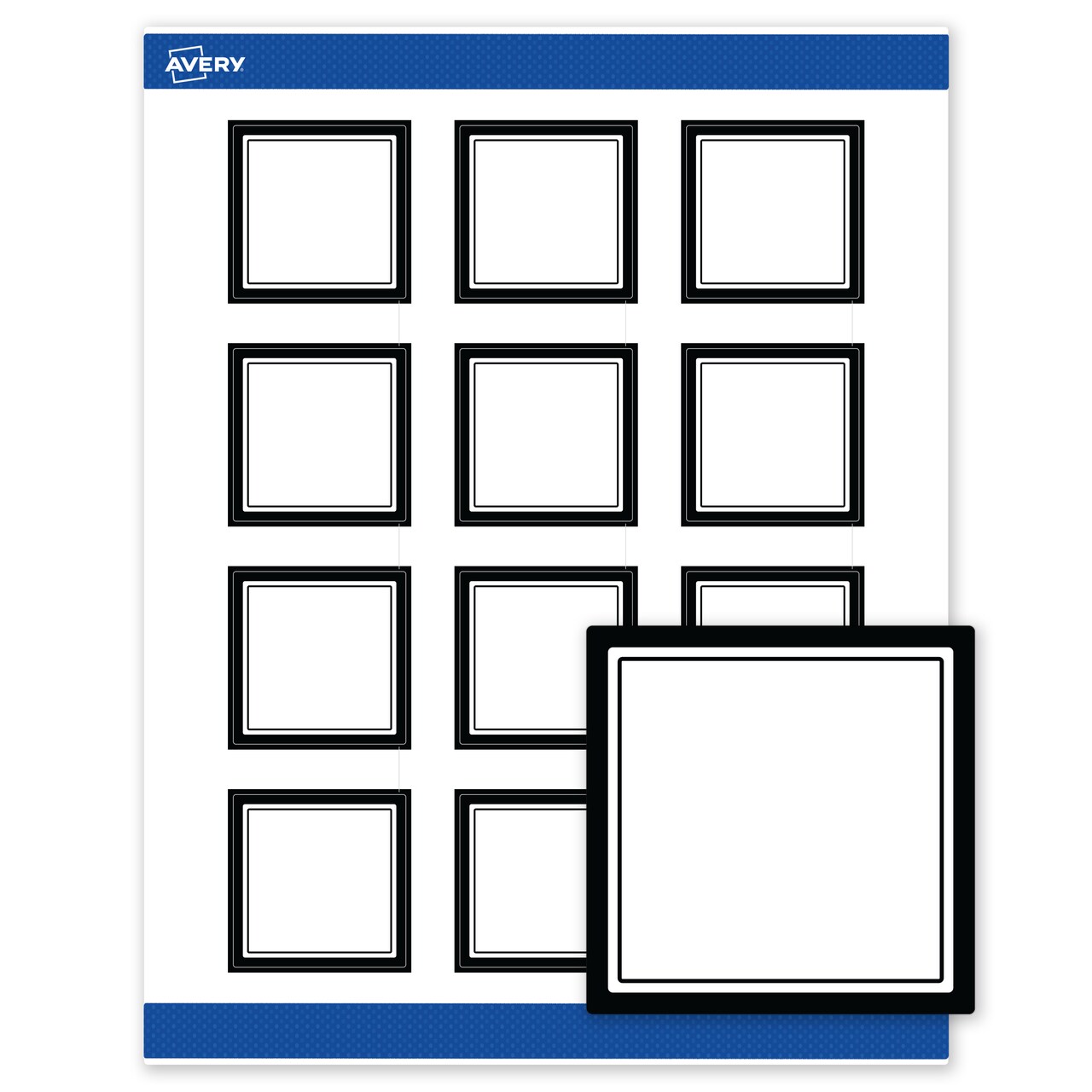 Avery Printable Square Labels, Double Black Border, 2" x 2", Matte White Square Labels, Permanent, Laser/Inkjet, 120ct, Great for Product Labels